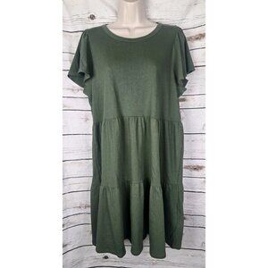 J Crew Factory Olive Green Tiered Knit Dress M NEW Flutter Sleeve Flawed